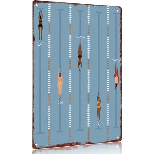 Tiny Swimmers Schild Schwimmbad Poster Süßes Mädchen Sommer Blechschild für Zuhause Schlafzimmer Wohnheim Wanddekoration 30,5 x 20,3 cm von Generisch