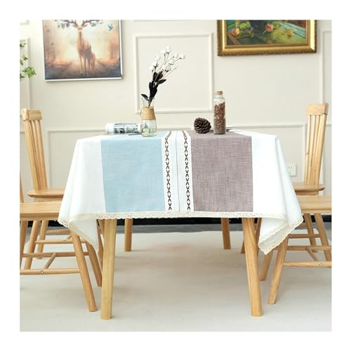Tischdecke, modern, blau, gestreift, 99 x 160 cm, waschbar, rechteckig, Polyester-Tischdecke mit Spitzenbesatz, für Esszimmer, Party, Picknick und Gartendekoration von Generisch