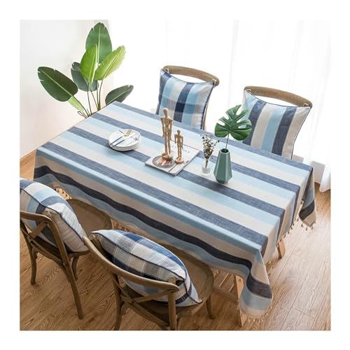 Tischdecke, rechteckig, 109,2 x 109,2 cm, waschbar, Polyester, dreifach gestreift, mit Quasten, ideal für Picknicks, Partys und Abendessen, Dunkelblau von Generisch