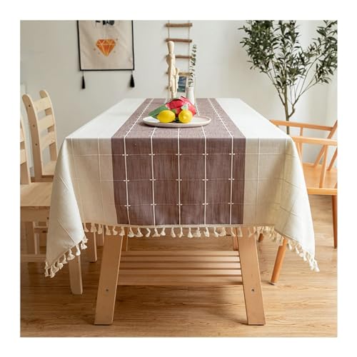 Tischdecke, rechteckig, 140 x 180 cm, waschbar, Polyester, mit Quasten, kariert, gestreift, für drinnen und draußen, elegante Tischdecke, Violett von Generisch