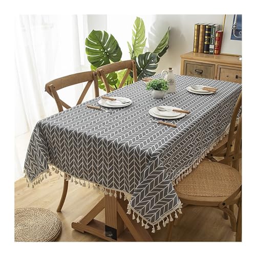 Tischdecke, rechteckig, 140 x 200 cm, waschbar, Polyester, Baumwolle, geometrisches Karomuster, mit Quasten, ideal für Küche, Esszimmer, Picknick, weiße dekorative Tischdecke Tischdecke, rechteckig, 140 x 200 cm, waschbar, Polyester, Baumwolle, geometrisches Karomuster, mit Quasten, ideal für Küche, Esszimmer, Picknick, weiße dekorative Tischdecke von Generisch