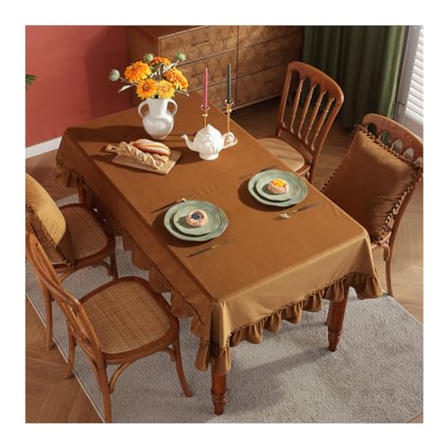 Tischdecke, rechteckig, 140 x 260 cm, Polyester, mit gerüschtem Rand, stilvolle Tischdecke für drinnen und draußen, für Essen und Veranstaltungen, Braun von Generisch