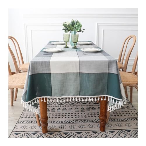 Tischdecke, rechteckig, 90 x 140 cm, waschbar, Polyester, kariert, mit Quasten, ideal für Partys, Picknicks, Esszimmer, Garten, Dunkelgrün-Grau Tischdecke, rechteckig, 90 x 140 cm, waschbar, Polyester, kariert, mit Quasten, ideal für Partys, Picknicks, Esszimmer, Garten, Dunkelgrün-Grau von Generisch