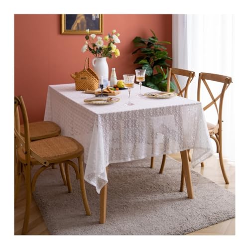 Tischdecke, rechteckig, Baumwolle, 150 x 220 cm, waschbar, Spitze, hohl, Blumendesign, perfekt für Picknicks, Partys und Abendessen, elegante weiße Tischdecke Tischdecke, rechteckig, Baumwolle, 150 x 220 cm, waschbar, Spitze, hohl, Blumendesign, perfekt für Picknicks, Partys und Abendessen, elegante weiße Tischdecke von Generisch