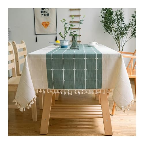 Tischdecke, rechteckig, gestreift, 110 x 170 cm, waschbar, Polyester, Tischdecke mit Quasten, für Café, Restaurant, Buffet und Heimdekoration, Grün von Generisch