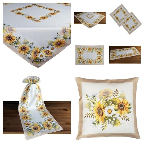 Tischdecke Mitteldecke Deckchen Herbst 85 x 85 cm wollweiß beige Druckdesign Sonnenblumen (110 x 110 cm) von Generisch