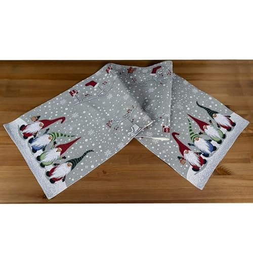 Tischdecke Mitteldecke Tischläufer 40 x 140 cm grau Wichtelzwerge Gobelin Winter Weihnachten Baumwollmischung von Generisch