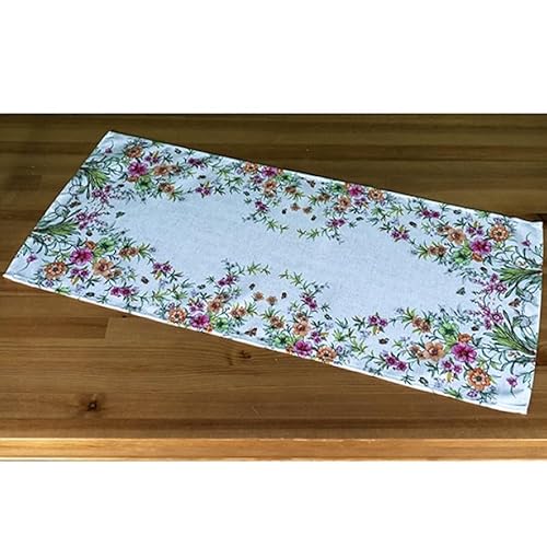 Tischdecke Mitteldecke Tischläufer Frühling Sommer Ecru beige meliert Druckdesign Gräser mit bunten Blumen Verschiedene Größen (40 x 90 cm) von Generisch