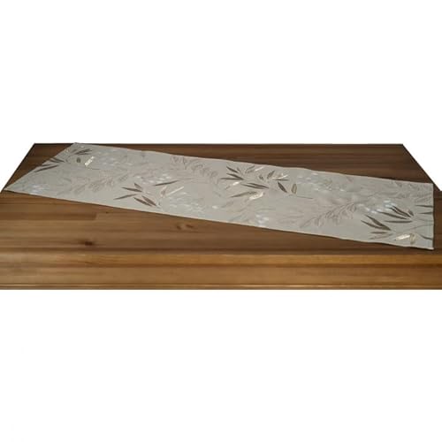 Tischdecke Mitteldecke Tischläufer beige Hellbraun Stickerei Blätter Leinenoptik Verschiedene Größen (40 x 140 cm) von Generisch