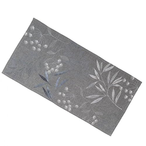 Tischdecke Mitteldecke Tischläufer grau Silber Stickerei Blätter Leinenoptik Verschiedene Größen (40 x 90 cm) von Generisch