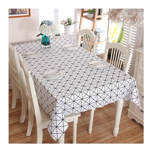 Tischdecke Rechteckig Baumwolle 140x200 cm Abwaschbar Weiß Tischdecke mit elegantem Dreieck Rautenmuster für Café Restaurant Buffet & Home Tischdekoration von Generisch