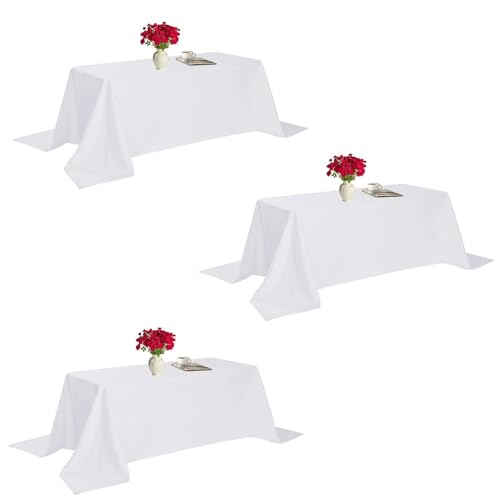 Tischdecke Wasserdicht 150x250cm Rechteckig Baumwolle Stoff Wachstuch für Hochzeit Party Restaurant Dekoration Weiß Fleckenabweisend & Pflegeleicht von Generisch