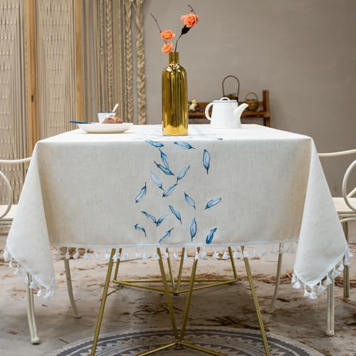 Tischdecke Wasserdicht Blau 110 x 170 cm - Baumwolle Quaste Abdeckung für Hochzeit Bankett & Restaurant - Pflegeleicht Groß Esstisch Schutz von Generisch