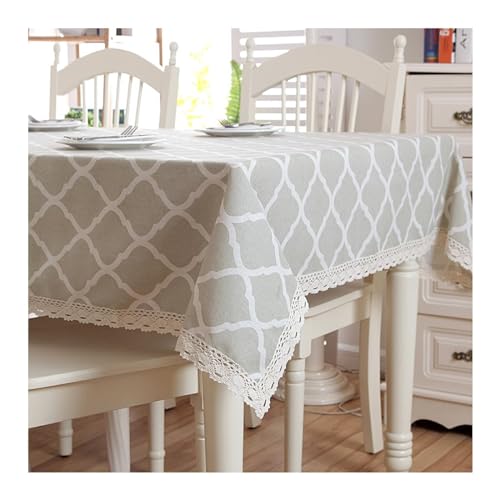 Tischdecke mit geometrischem Spitzenbesatz, 140 x 250 cm, waschbar, Polyester-Baumwolle, ideal für Esszimmer, Weihnachten und festliche Feiern von Generisch