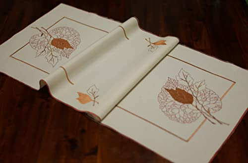 Tischläufer Herbst weiß Bestickt gestickt klasisch modern (Herbst Blätter) von heine