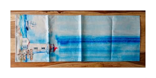 Tischläufer Maritim Beach Leuchtturm Segelschiff Strand 183 x 33 cm Tischdecke Läufer Deko MU K359 von Generisch