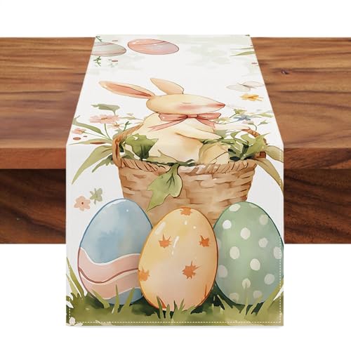 Tischläufer Osterhasen Tischdecke, Bedruckte Rechteckige Tischdecke Mit Haseneiern, Abwaschbare OsterTischdecke Für Ostern, Feiertage, Bauernhaus-Tischdekoration, 183x33cm von Generisch