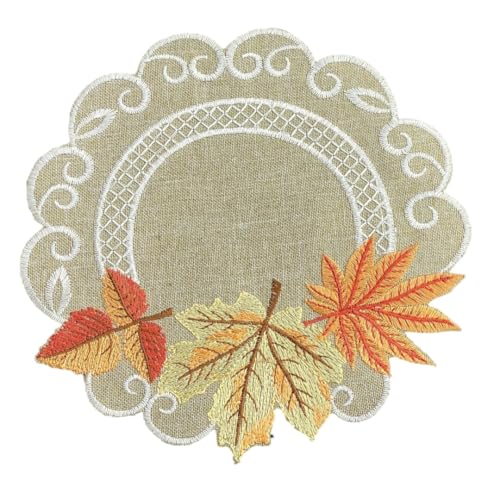 Tischläufer Tischdecke Mitteldecke Deckchen Leinen-Optik Herbst Blätter Grün (ca. 20 cm rund) von Generisch