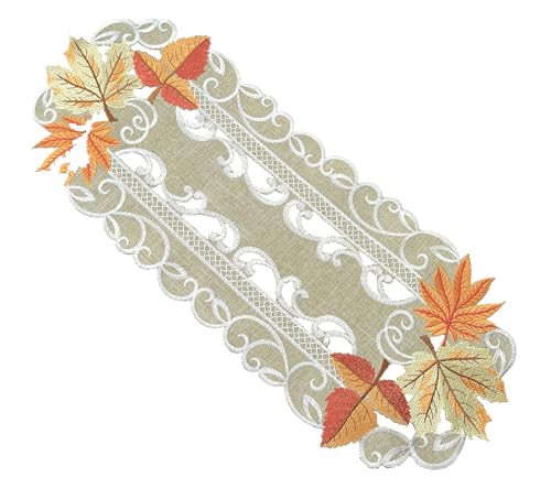 Tischläufer Tischdecke Mitteldecke Deckchen Leinen-Optik Herbst Blätter Grün (ca. 22x55 cm oval) von Generisch