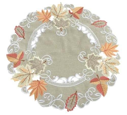 Tischläufer Tischdecke Mitteldecke Deckchen Leinen-Optik Herbst Blätter Grün (ca. 60 cm rund) von Generisch