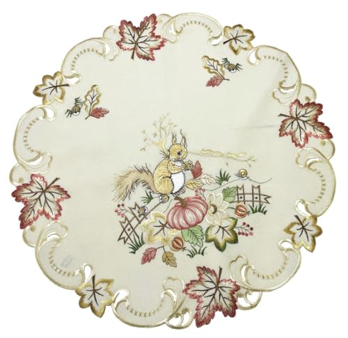 Tischläufer Tischdecke Mitteldecke Deckchen gestickt Eichhörnchen Eichkater (60 rund) von Generisch