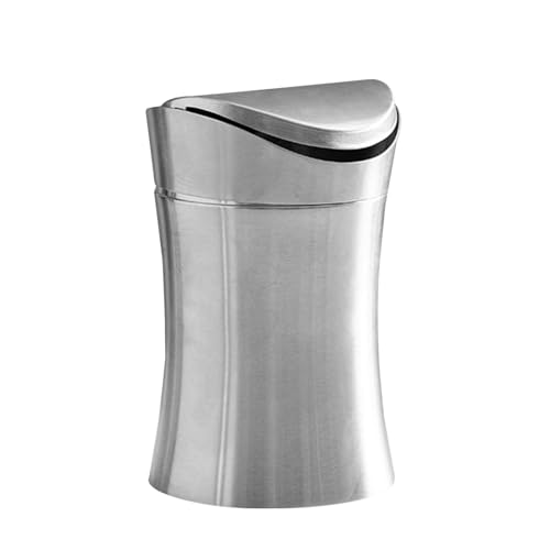 Tischmülleimer mit Deckel, 1.5L Edelstahl Desktop Mülleimer, Desktop Minis Papierkorb mit Schwingdeckel, Abfallbehälter Küchenabfalleimer, Tragbarer Abfallbehälter für Automobil Getränkehalter von Generisch