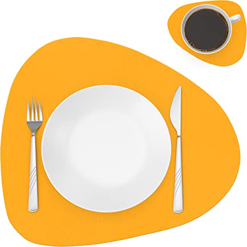 Tischsets Leder und Untersetzer, Tischsets abwaschbar, Platzsets hitzebeständig, Tischset Rund, Tischset Kinder, Platzdeckchen (Gelb) von Generisch