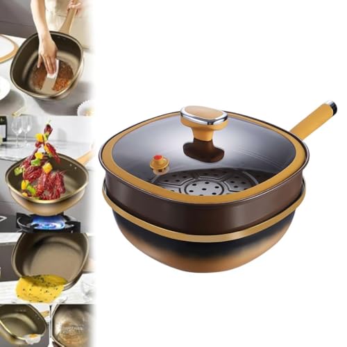Titan-verstärktes Antihaft-Topf-Set – Mehrzweck-Sautépfanne mit Deckel und Dampfkorb, Aluminium-Legierung, Kochgeschirr zum Braten/Braten/Schmoren (Topf + Deckel + Dampfgarer) von Generisch