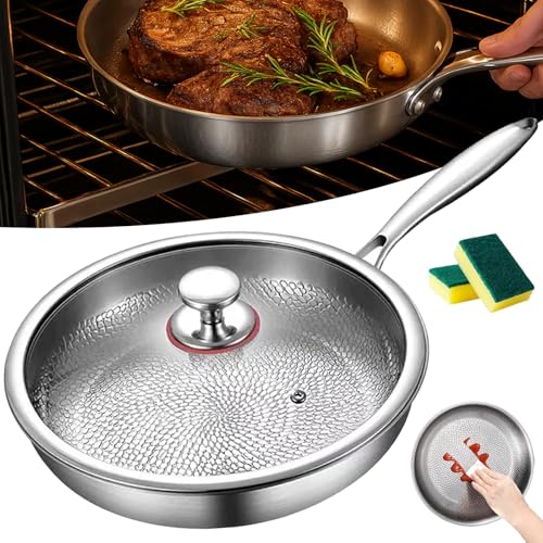 Titanium Hammered Pan Pro with Lid, GehäMmerte Titanpfanne Pro Mit Deckel, Titan Pfanne, Bratpfanne Wabenstruktur, Geeignet FüR Induktion & Alle Herdarten & Backofen SpüLmaschinenfest (28cm) von Generisch