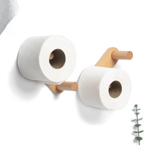 NOBOHR Toilettenpapier Aufbewahrung ohne Bohren - Toilettenpapierhalter Badezimmer | Klopapier Ersatzrollenhalter | Klopapierhalter Wand | Klorollenhalter Holz | Rollenhalter für WC Papier von NOBOHR