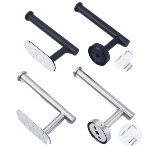 Toilettenpapierhalter Edelstahl Wandmontage Selbstklebend Ohne Bohren Schwarz Badezimmer für Papierhandtücher & Toilettenpapierrollen (inkl. silberner Halterung) von Generisch