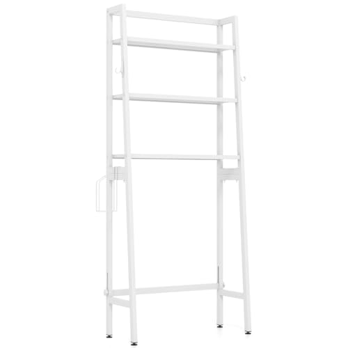 Toilettenregal mit 3 Ebenen, freistehend, Badezimmer mit Toilettenpapierhalter, 2 Haken, verstellbare Stange, Metall, platzsparend, Weiß Toilettenregal mit 3 Ebenen, freistehend, Badezimmer mit Toilettenpapierhalter, 2 Haken, verstellbare Stange, Metall, platzsparend, Weiß von Generisch