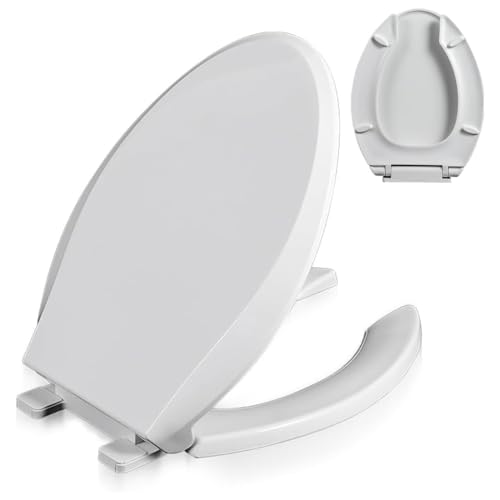 Toilettensitz, länglich, kommerzielle offene Vorderseite, sanft schließender Deckel, Schnellverschluss, leicht zu reinigen Toilettensitz, länglich, kommerzielle offene Vorderseite, sanft schließender Deckel, Schnellverschluss, leicht zu reinigen von Generisch