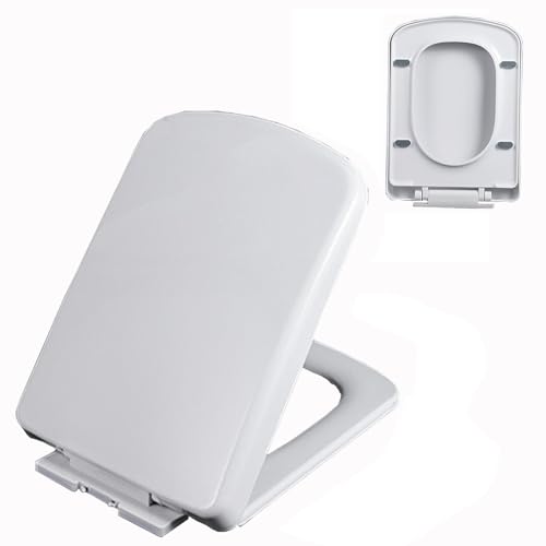 Toilettensitz mit Absenkautomatik, verstellbares Scharnier, Schnellverschluss, einfache Installation, langlebiges, dickes PP-Material, löst sich niemals, abgerundeter quadratischer Deckel für Komfort Toilettensitz mit Absenkautomatik, verstellbares Scharnier, Schnellverschluss, einfache Installation, langlebiges, dickes PP-Material, löst sich niemals, abgerundeter quadratischer Deckel für Komfort von Generisch