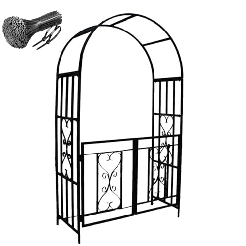 Torbogen Gartenbogen Rankgitter mit Tor, Robustes Metall Rosenbogen Rankhilfe für Kletterpflanzen, B 114 x H 210 x T 52 cm, Rankbogen für Garteneingang(schwarz) von Generisch