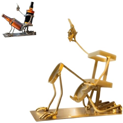 Totenkopf-Cola- und Weinflaschenständer - Lustiger Metall-Totenkopf-Skelett-Bar-Dekor für Whiskey, Bier - Steampunk-Stil Getränkeständer für Zuhause, Küche, Bar, Tischdekoration (Gold) von Generisch