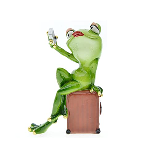 ToyHero Frosch Figur Dekor, Frosch sitzend Gepäck Fokus Selfies, Creative Craft Harz Skulptur Frosch Lebendiger Ausdruck Lustige Statue von Generisch