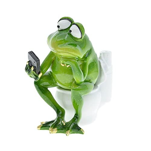 ToyHero Frosch Figur Dekor, Frosch sitzt auf der Toilette und konzentriert Sich auf Sein Telefon, Kreative Kunsthandwerk Harz Skulptur Statue für Schreibtisch Badezimmer Heimdekoration von Generisch