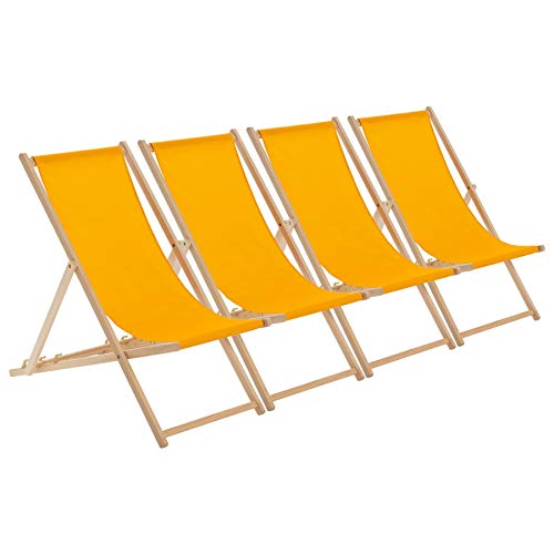 Traditioneller Liegestuhl aus Holz, Senfgelb, Einzelpackung, Outdoor-Sonnenliege aus Segeltuch für Erwachsene, ideal für Garten, Terrasse, Strand und Camping (I. ge 4 Stück) von Generisch