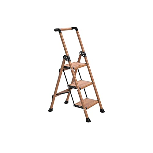 Tragbare Aluminium-Teleskopleiter mit 4 Stufen, zusammenklappbar, mit Handgriff, leichter und kompakter Tritthocker für Zuhause und Büro, Gelb, 68,8 cm von Generisch