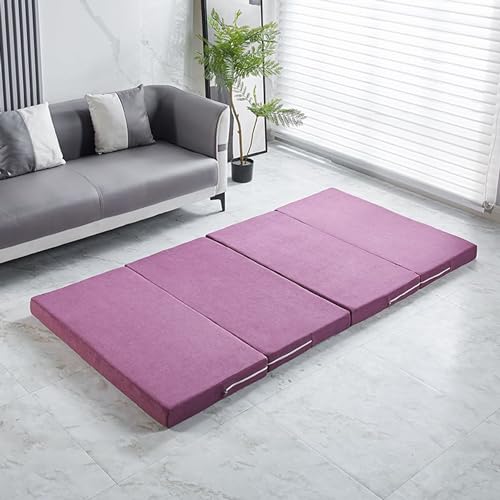 Tragbare Doppel-Klappmatratze mit waschbarem Bezug, rutschfeste Bodenmatratze für Reisen, Camping und Schlafsofa, 200 x 80 x 10 cm, Lila von Generisch