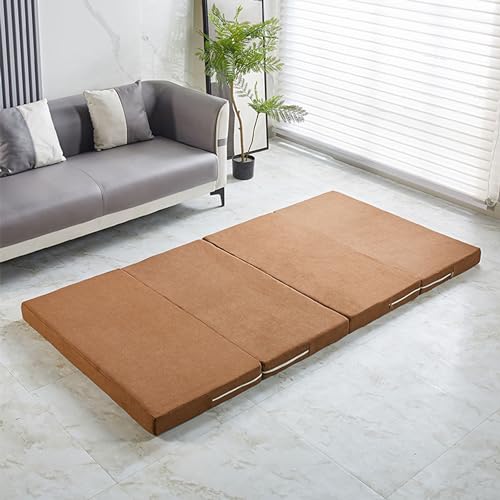 Tragbare Klappmatratze für Doppelbett mit waschbarem Bezug, rutschfeste Schlafsofa-Matratze, ideal für Reisen, Camping und Auto, 200 x 120 x 8 cm (Kaffee) von Generisch