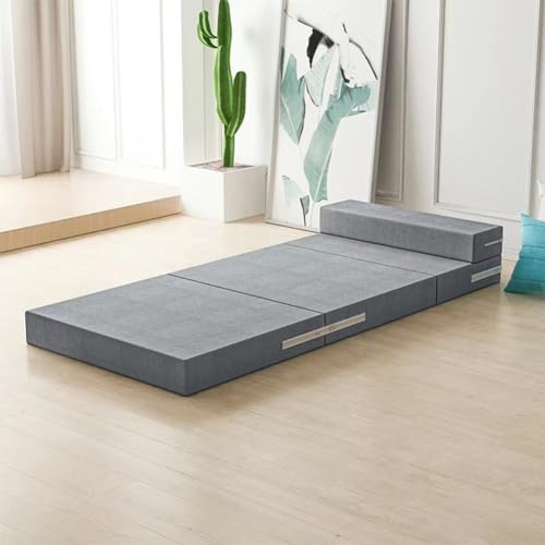 Tragbare Klappmatratze mit Kissen, 5/8/10 cm Dicke, waschbarer Bezug, ideal für Camping, Reisen, Gästebett, Grau, 200 x 70 x 8 cm – Einzel- oder Doppelnutzung von Generisch