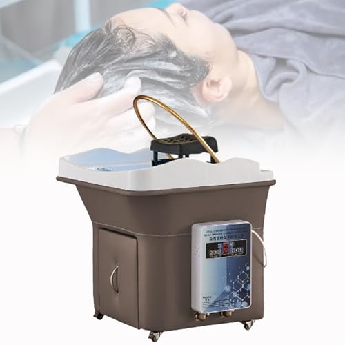Tragbare thermostatische Haarwascheinheit | Mobiles Waschbecken auf 4 Rollen für ultimativen Komfort bei Kopfpflege, Spa und Therapie (Khaki, HalfLoop) von Generisch