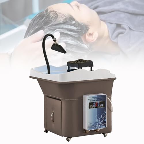 Tragbare thermostatische Haarwascheinheit | Mobiles Waschbecken auf 4 Rollen für ultimativen Komfort bei Kopfpflege, Spa und Therapie (Khaki, Wasserfall) von Generisch