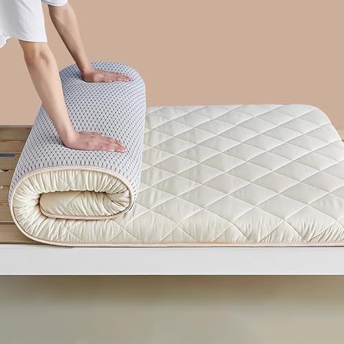 Tragbare und faltbare Camping-Matratze, extra dick, flauschiger Boden, Futon-Matte, atmungsaktive Matte für Schlafzimmer oder Zelt, cremefarben von Generisch