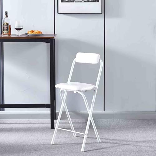 Tragbarer, faltbarer Frühstücks-Barhocker, bequemer hoher Hocker mit Rückenlehne, rund, gepolsterter Stuhl für Küche und Spielzimmer, platzsparendes Design (Weiß, 50 cm) von Generisch