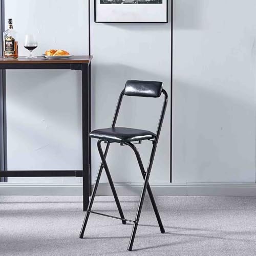 Tragbarer, faltbarer Frühstücks-Barhocker mit Rückenlehne, bequemer, runder gepolsterter Hochstuhl für Küche und Spielzimmer, platzsparendes Design, 60 cm, Schwarz Tragbarer, faltbarer Frühstücks-Barhocker mit Rückenlehne, bequemer, runder gepolsterter Hochstuhl für Küche und Spielzimmer, platzsparendes Design, 60 cm, Schwarz von Generisch