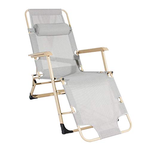 Tragbarer, faltbarer Loungesessel mit verstellbarer Rückenlehne und Kopfstützenstütze, leichter Terrassenliege für Erwachsene, hält 150 kg (schwarz) von Generisch
