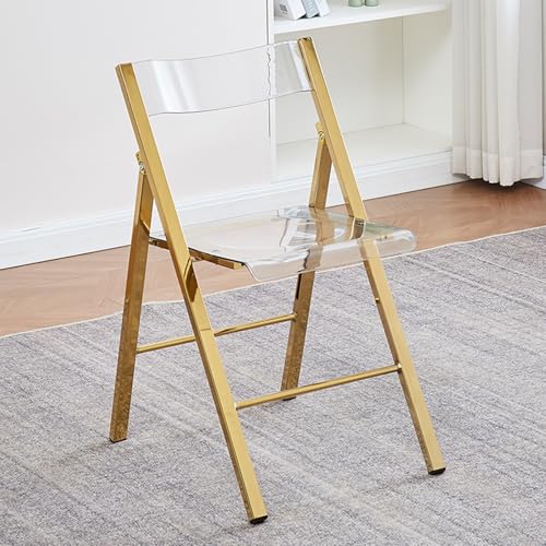 Tragbarer Acryl-Klappstuhl – Transparenter stilvoller quadratischer Rohrhocker für Wohnzimmer, Esszimmer, Partys & Studios – modernes Design in Weiß und Gold, platzsparende Möbel von Generisch